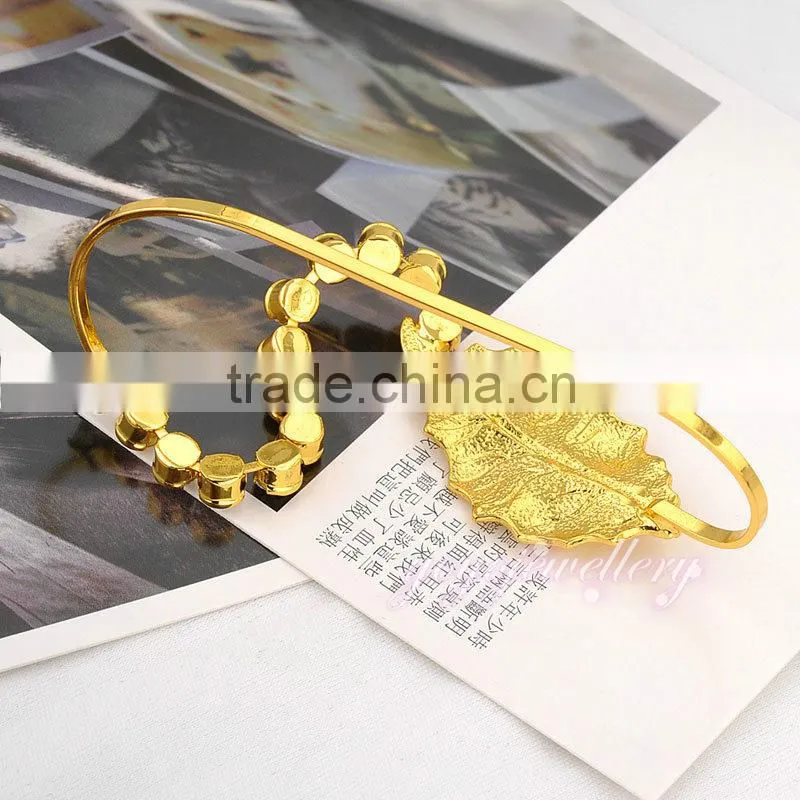 fashion expandable leaf shape cuff fake gold charm crystal bead girls latest bangles