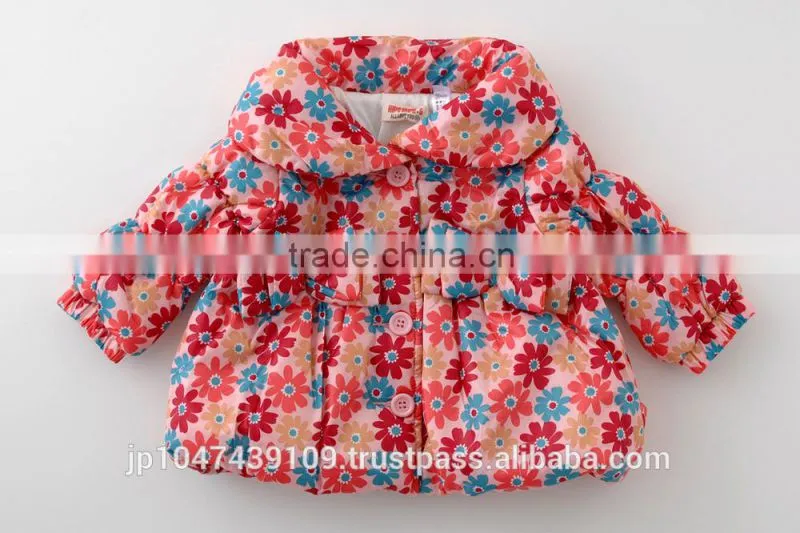 Japanese wholesale products high quality cute infant girl winter clothes flower pattern shirring jacket