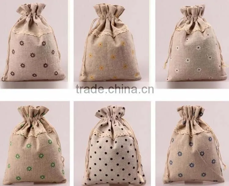 Welcome customized logo eco-linen fibric gift jewelry bag,promotion christmas drawstring gift bags