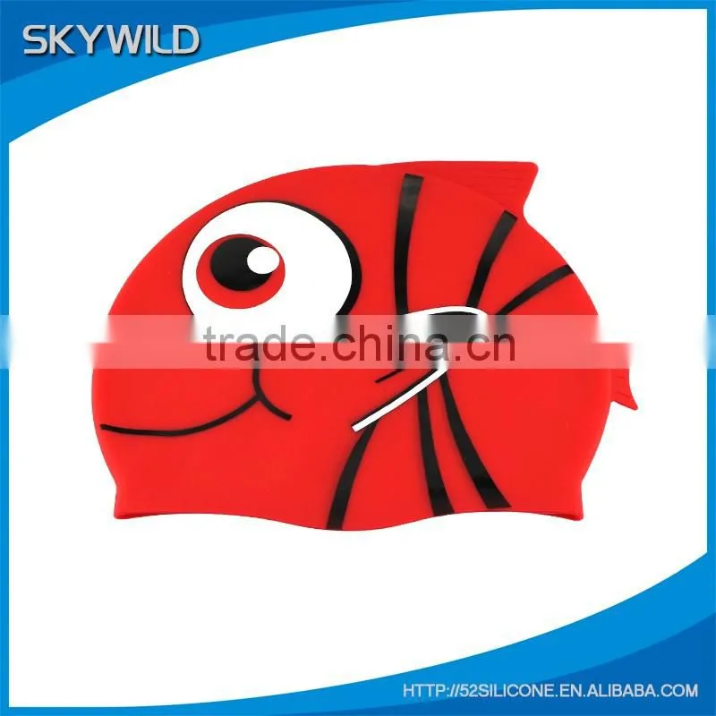 Waterproof kid silicon swim cap cute fish cartoon swimming cap