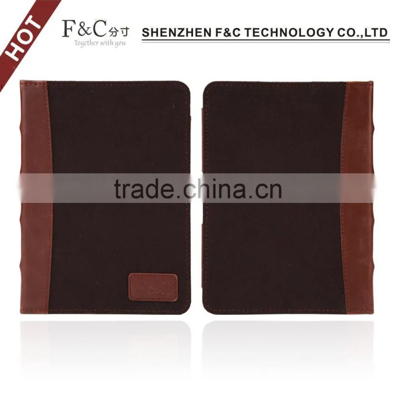 Book style canvas case cover for 2014 amazon kindle touch e-bopk