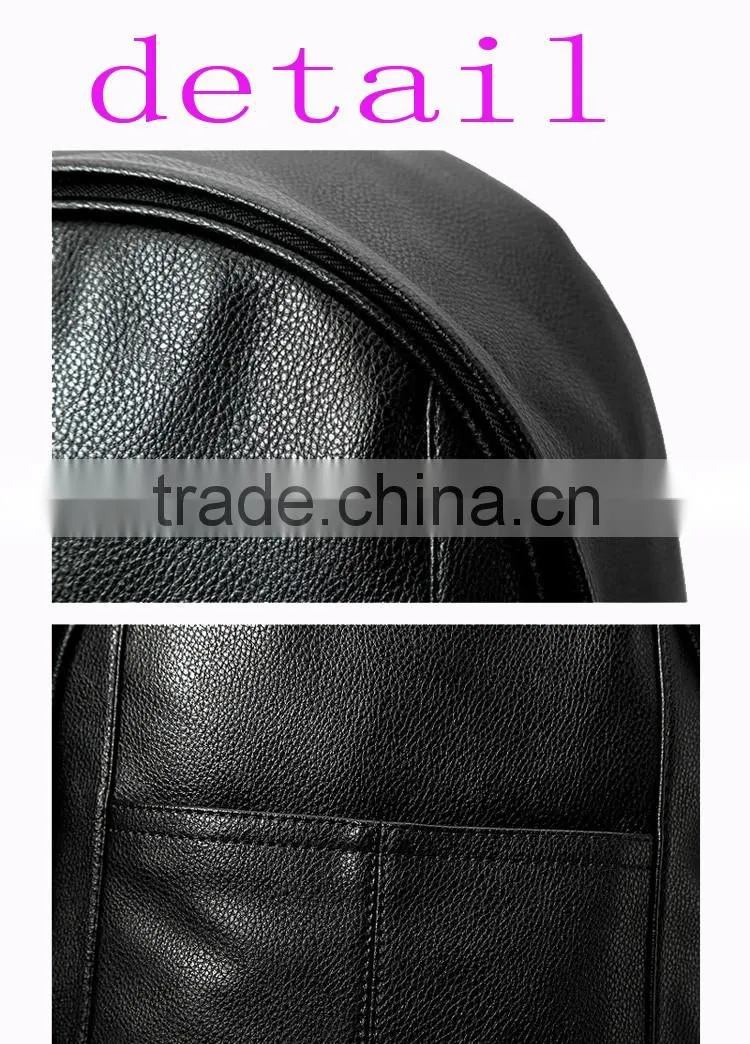 Pure black high quality blank pu leather backpack bags