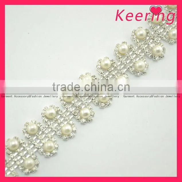 Wholesale 2014 pearl wedding triming rhinestone chain WRC -094
