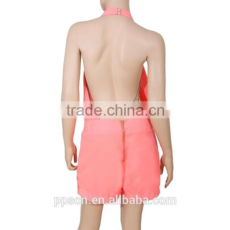 Custom made Adult pink elegant slim fit Clubwear Party Trouser women woven jumpsuit