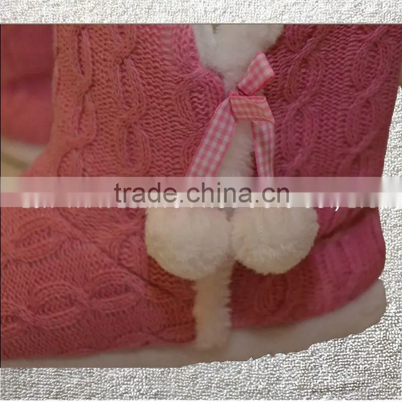 Premium quality pink cable knitted women indoor boots rubber cable boots