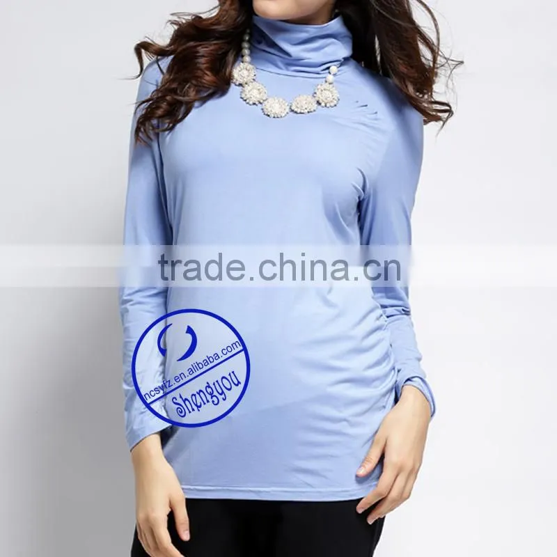 Custom spandex cotton turtleneck maternity tshirt
