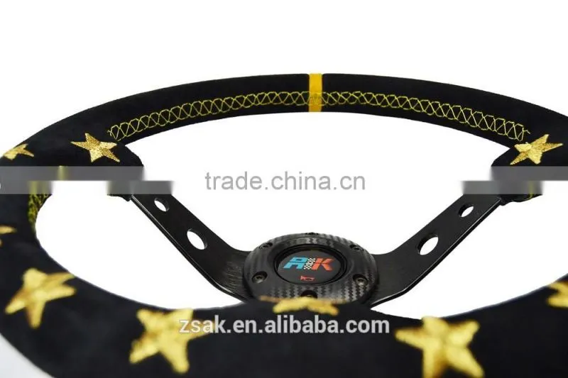 Suede leather deep dish 14'' steering wheel for cars