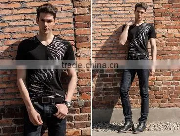 Fashion Summer Printed V-neck Men's T Shirt Design