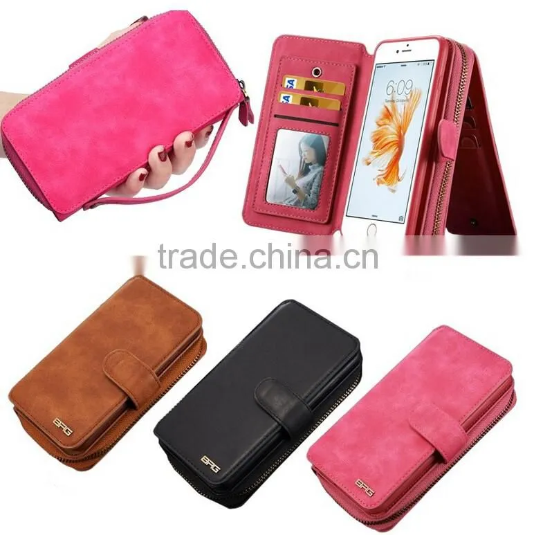 Alibaba Best Selling Multifunction Leather Case Cover Zipper Wallet case with mirror For iPhone 6/6S Plus