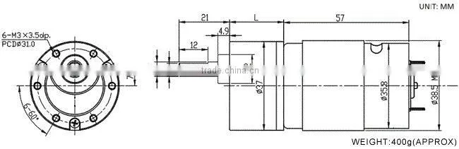 12V 24V 1-1600rpm 37mm micro DC gear motor for IC card water / electricity / gas / heating table