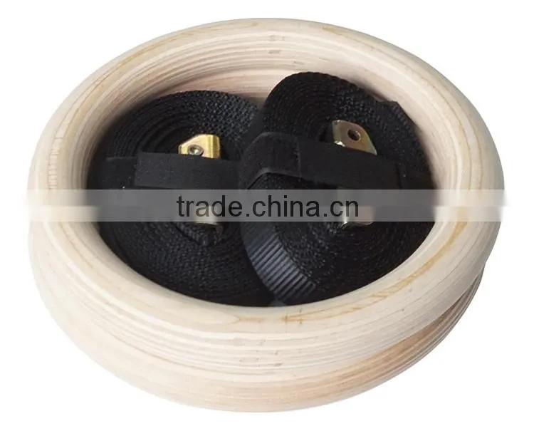 High Density Wooden Gymnastic Rings Gym Workout Exercise with Buckles Straps for Upper Body Strength Fitness