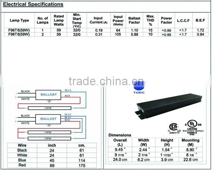 T8 Electronic Ballast 59W(CSA Certificate)
