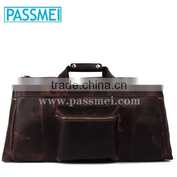 Men's Vintage Genuine Leather Travel Bag in Dark Brown