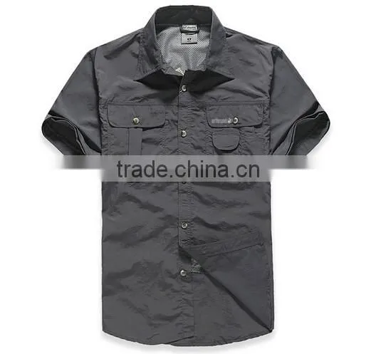 Mens Quick Dry Camping Hiking Fishing Shirt Anti Sun UV Detachable Sleeve Shirt