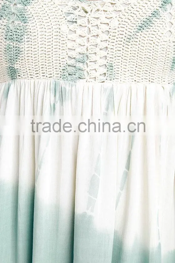 2016 latest fashion dresses short crocheted top tie-dye dress new summer dresses