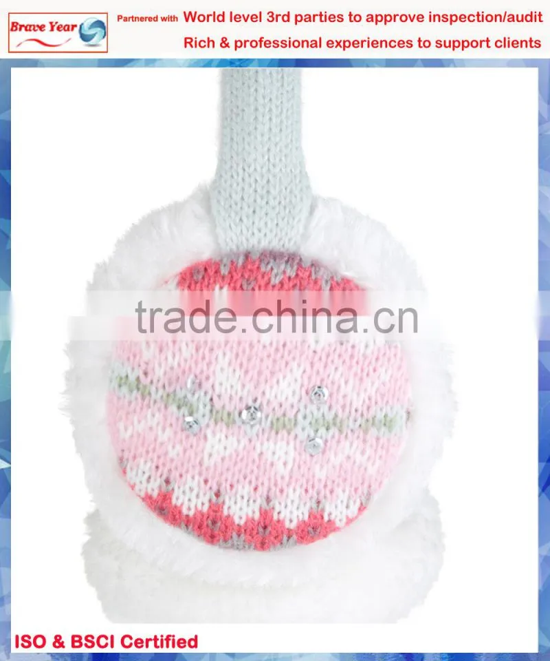 Fairisle sequin fur earmuff,plush earmuff,sound proof earmuff