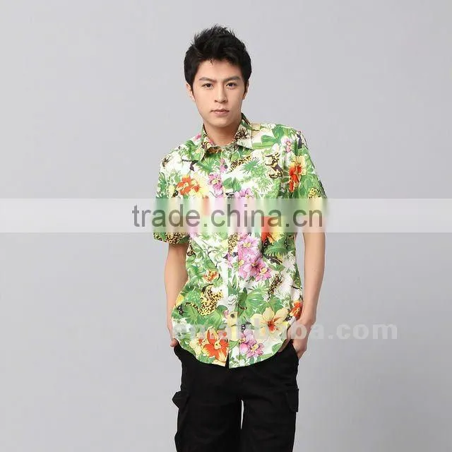 Hawaiian latest brand design Italian style 100% cotton slim fit casual trendy fashion short sleeve men printing shirt
