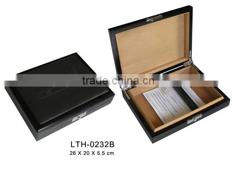 Leather cover Ebony wood empty cigar box