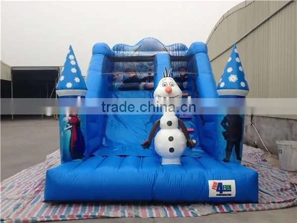 Blue color frozen inflatable slide / snow world inflatable bouncer slide