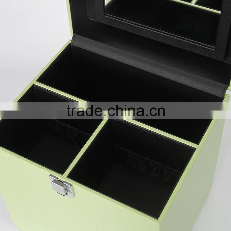 Small mobile PVC Leather Cosmetic Box Makeup Beauty Case with Drawer Mirror