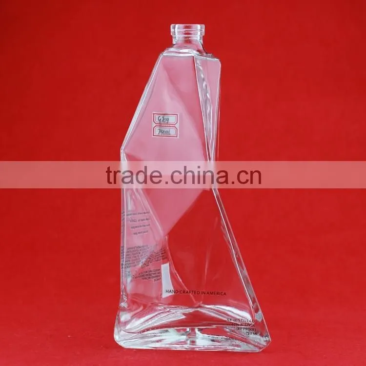 wholesale 750ml wine bottles decal glass spirit bottle hith thin frosted liquor bottles