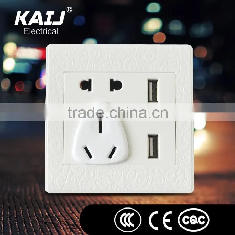 Wall mounted double 2 usb universal switch socket