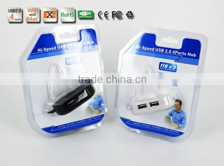 High quality Blue led Mini 4 Port HUB High Speed USB 2.0 Splitter Adapter Hub with Cable For Macbook PC Laptop