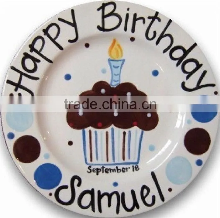 Wholesale 8.5" 10.5" personalized ceramic birthday plates for party,personalized plates