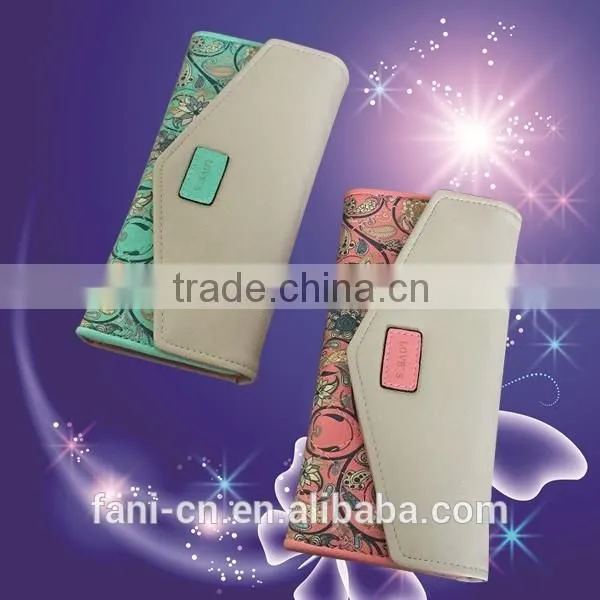 High quality leather clutch purse with embroidery flower design for woman