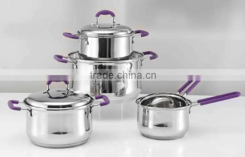 9Pcs stainless steel cookware set pot with silicone handle