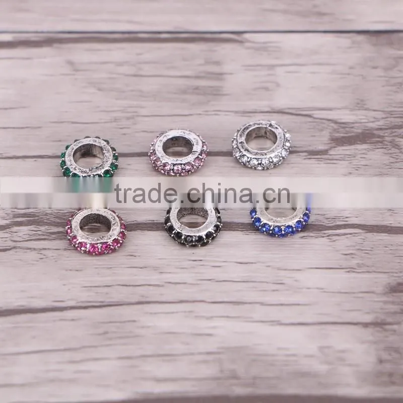 Women Fashion Dark Silver Colorful Crystal Round Charm Big Hole Loose Bead for Original European Bracelet Jewelry