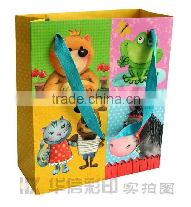 Children's Style Paper Gift Bag With Ribbon Handle