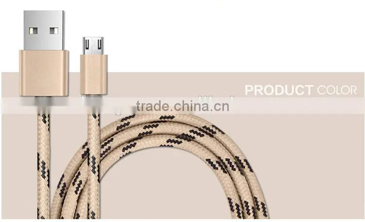 hot sale charging cable for smartphone USB cable with nylon braid micro USB cable
