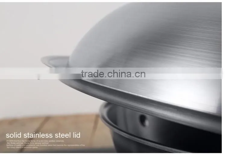 High quality 30cm Tri-ply stainless steel wok with lid/Induction bottom/cast stainless steel handle