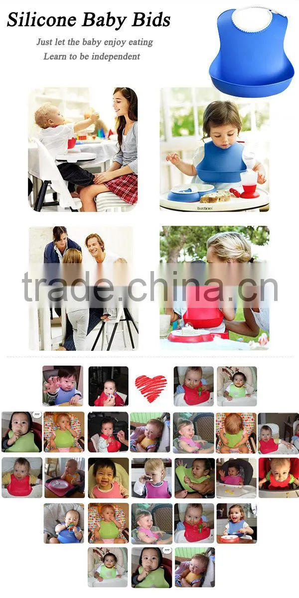 2017 latest hot sale baby product waterproof soft touch non-toxic for baby crumb catcher silicone kids bids with pocket