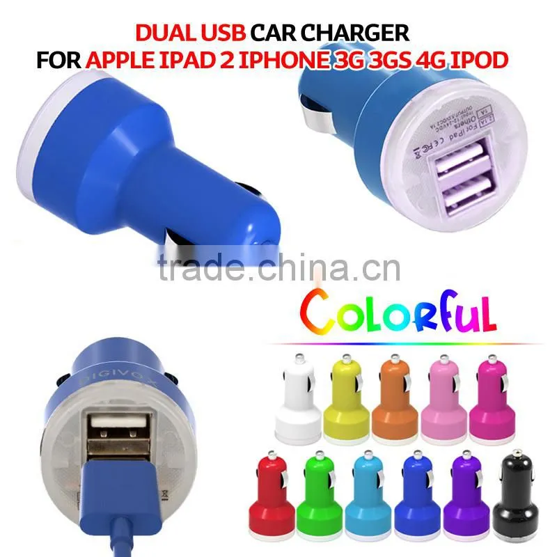 Universal dual usb car charger, 2100mA usb car charger With the aperture support MP3, MP4, mobile phone, GPS, ipod