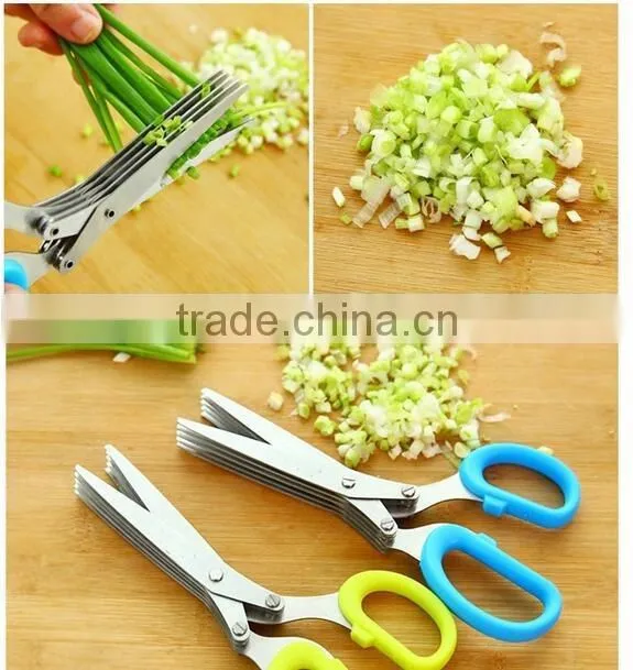 CY145 Multi-functional Stainless Steel Kitchen Knives 5 Layers Scissors Sushi Shredded Scallion Cut Herb Spices Scissors