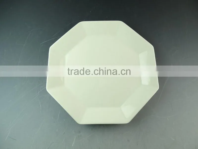 cheap stocked hotel octagon porcelain plate for wholesale, white octagonal dinner plate