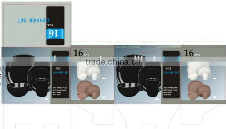 16pcs hot sell three color glazed ceramic dinner set with color box in stock