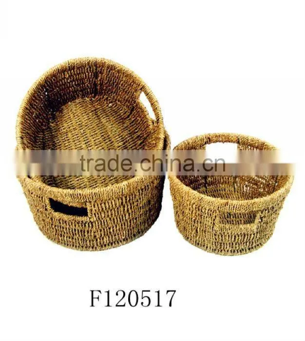 Set of Three Seagrass Basket with Common Handle