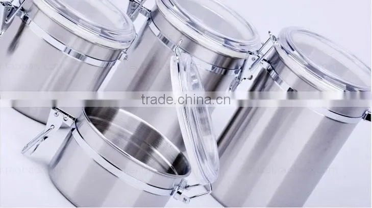 4pcs different size airtight stainless steel sealed cans sets with plastic lid
