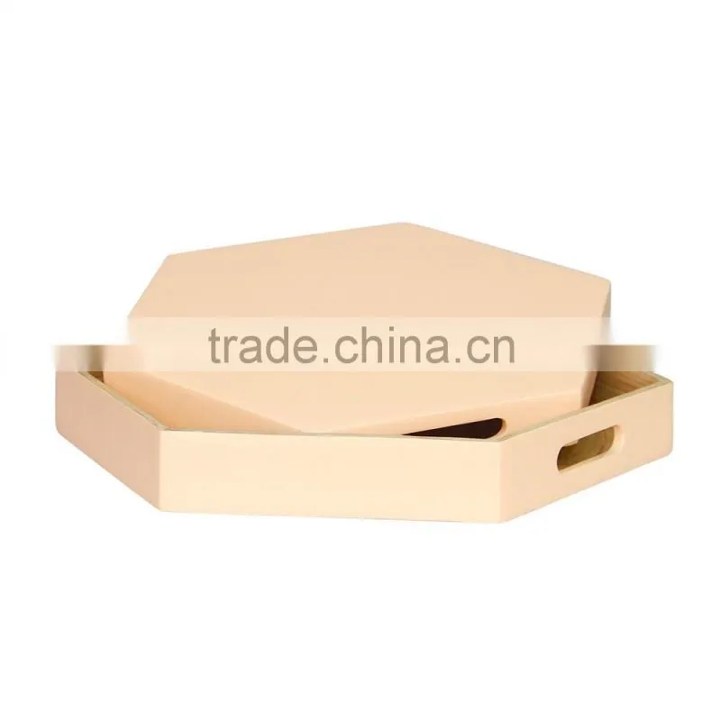 Hexagon colored lacquer serving tray, spun bamboo tray