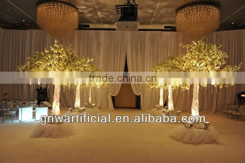 GNW BLS025 13 feet Silk Cherry Blossom Indoor Artificial Trees with White flowers for wedding decoration