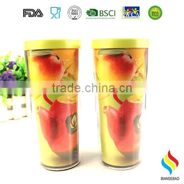 Clear Insulated plastic Tumbler With paper Inserts