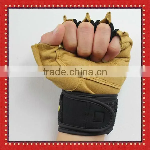 Fingerless suede pig leather fitness gloves
