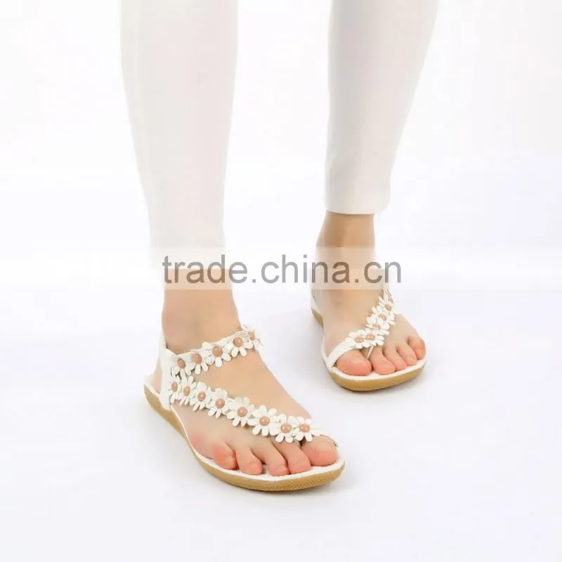 2016 Summer Sandals Fashion Girls Flat Sandals Women Bohemia Floral Beach Sandals Slippers Flip Flops Sweet Style Flower