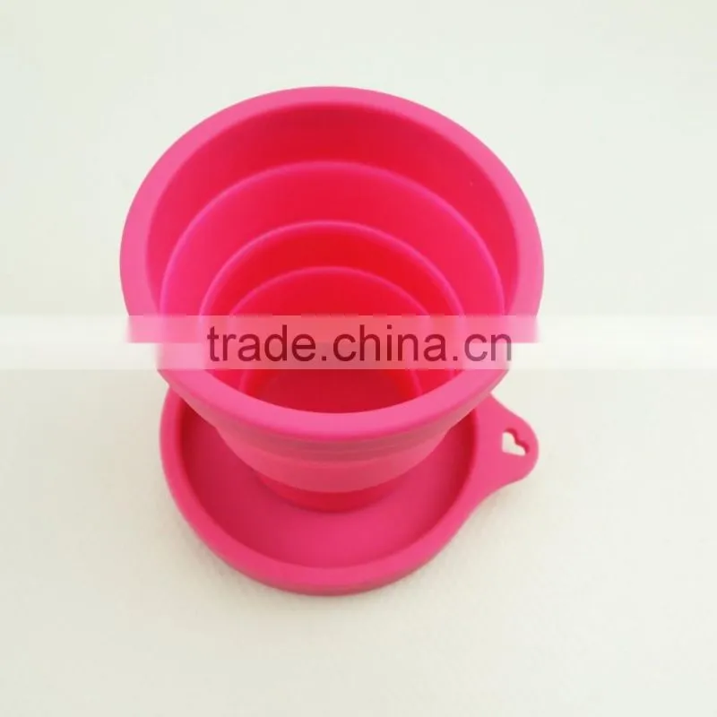 16112 Folding Silicone Cup With Lid, Colorful folding silicone cup with lid,OEM Logo folding silicone cup with lid
