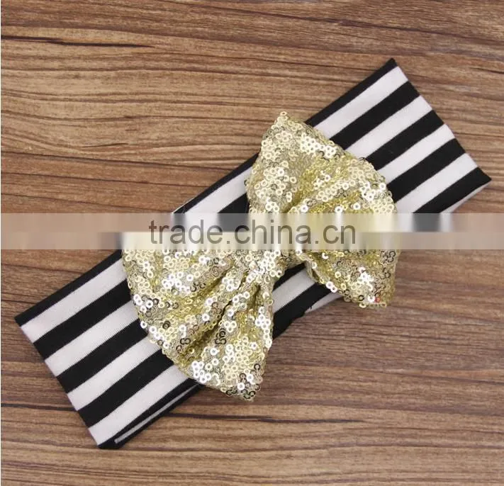 wholesale baby stretch hair headband blue fancy sequin bowknot Headband For Girls Headband Pretty Princess Hair Hands