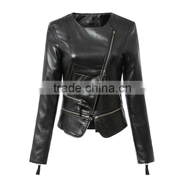 Womens Cuff Lapel Punk Zip Slim Fit Faux PU Leather Motorcycle Sexy cool Short Jacket