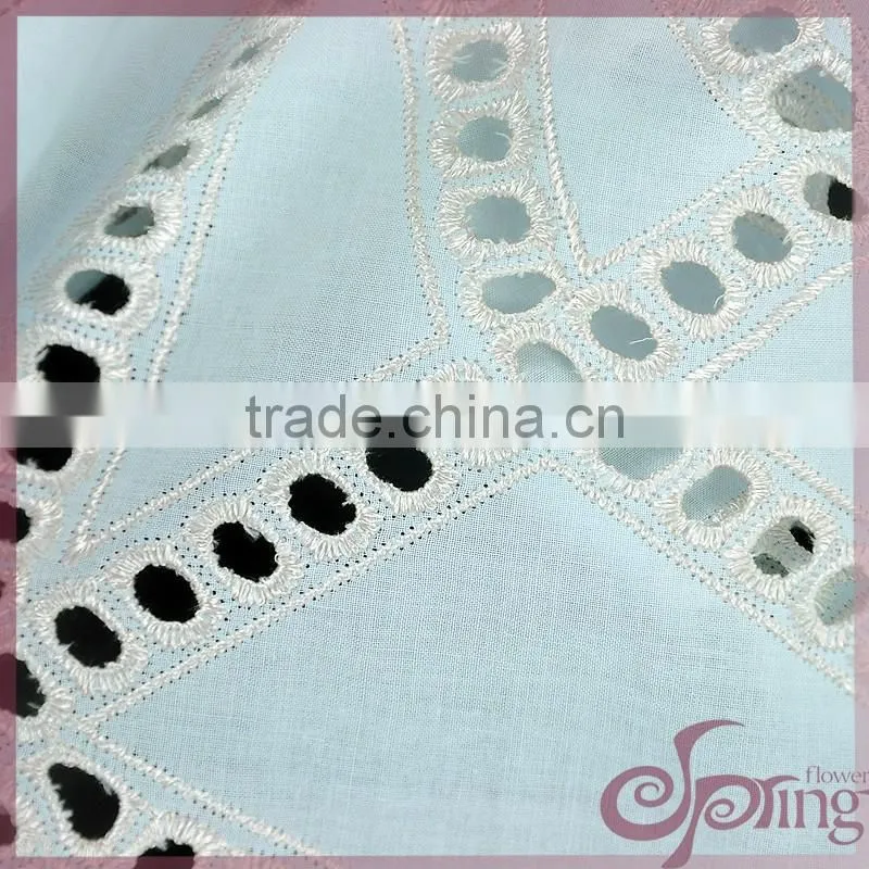 Geometric cotton embroidery fabric, hollow out embroidered metallic cotton lace fabric